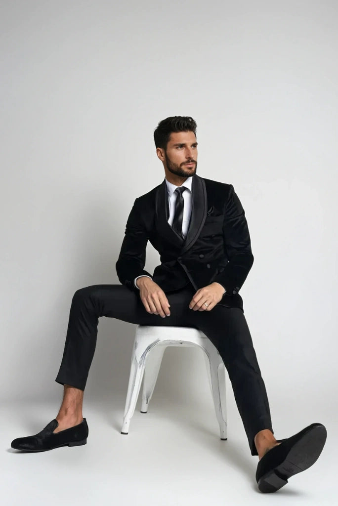 Black Velvet Blazer Tuxedo Dinner Party Wear Jacket Groom Wedding Coat 44