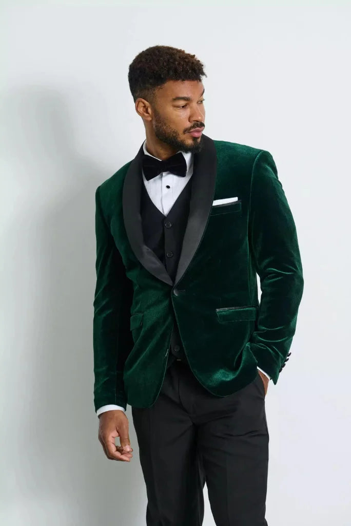 Men's Green Velvet Tuxedo Three Piece Suit, Perfect for Wedding and Party 50 / 44