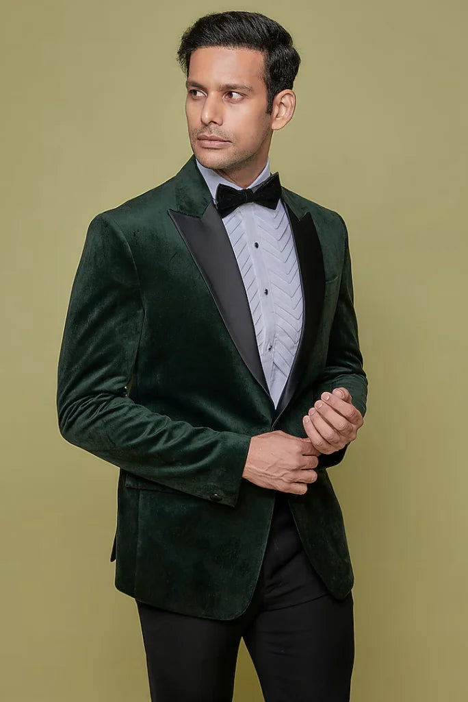 Men's Green Velvet Blazer and Black Pant for Wedding and Party 38 / 36