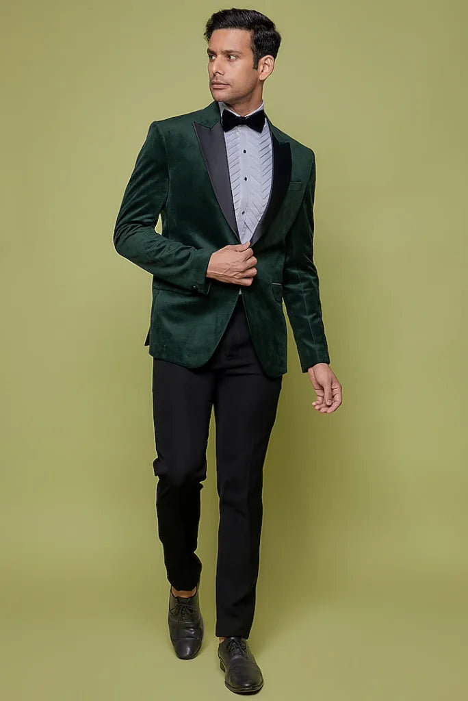 Men's Green Velvet Blazer and Black Pant for Wedding and Party 38 / 36 Men's Green Velvet Blazer and Black Pant for Wedding and Party 38 / 36