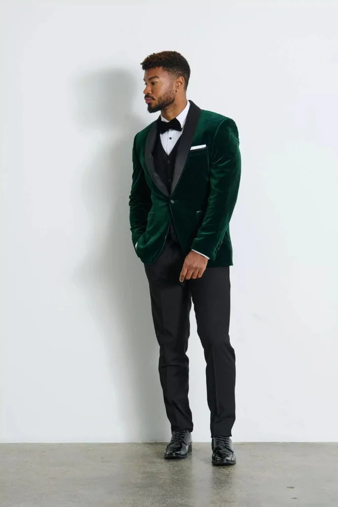 Men's Green Velvet Tuxedo Three Piece Suit, Perfect for Wedding and Party 50 / 44
