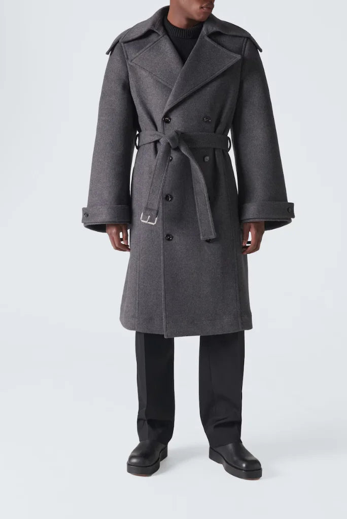 Mens grey wool trench coat cheap