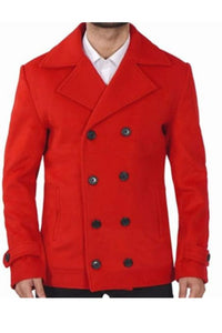 Man Red Double Breasted Coat Tweed Windbreak Trench Coat Sainly