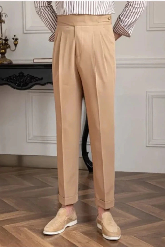 Men Beige Pant Gurkha Beige Trouser Stylish Party Wear Pants 