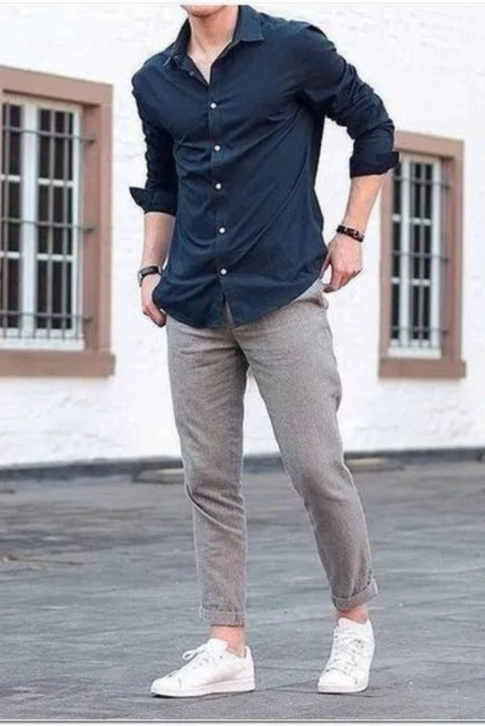 The Perfect Pair For Men Navy Blue Shirt And Grey Pant By SAINLY S