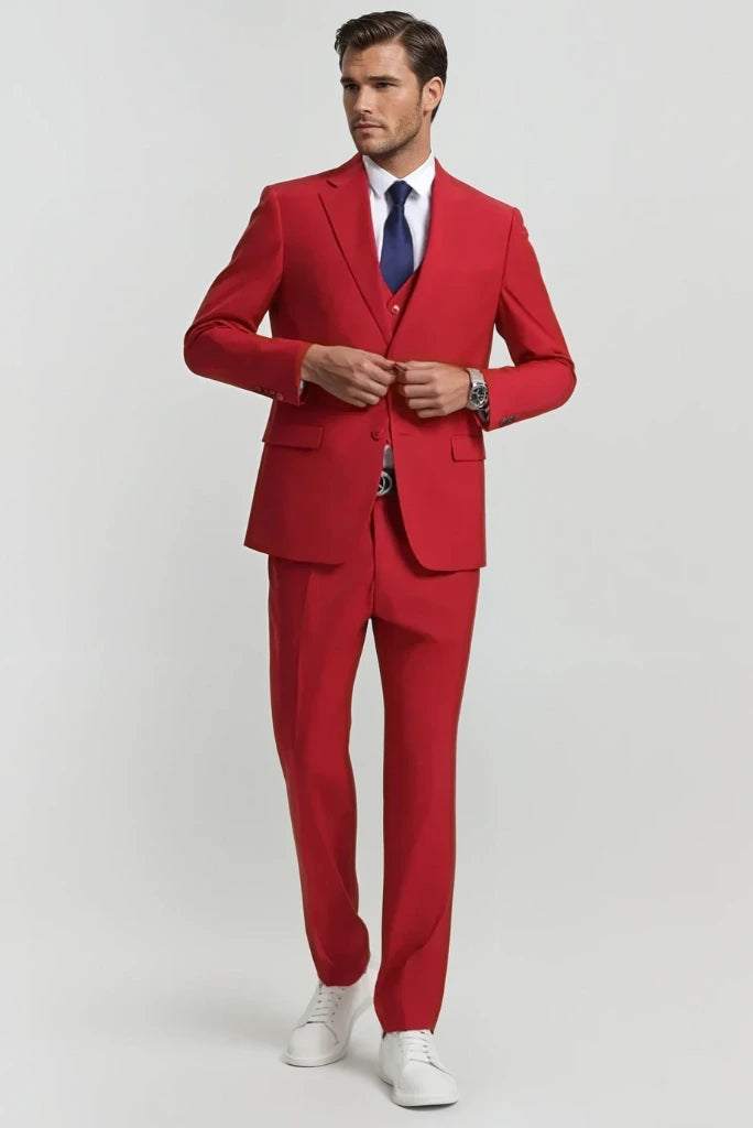Men Red Suit Wedding Suits Red Dinner Formal Suit 3 Piece Suit Sainly 44 / 40