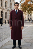 Men’s burgundy double breasted trench coat (Front)