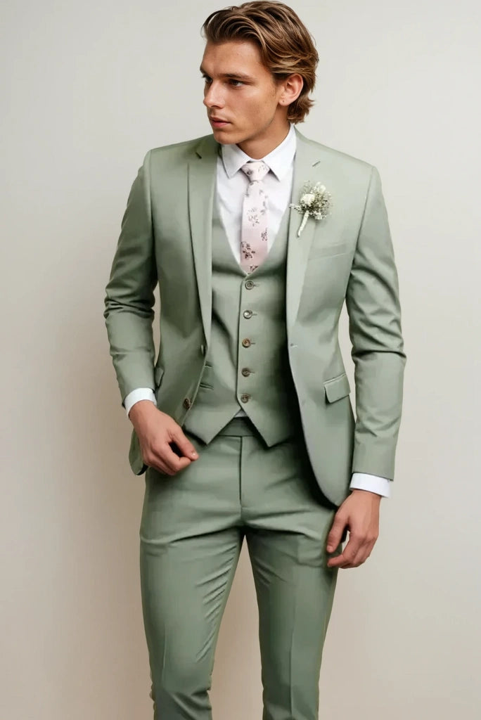 Mens Sage Green Three Piece Suit For Engagement Wear & Wedding Wear 42 / 36 Mens Sage Green Three Piece Suit For Engagement Wear & Wedding Wear 42 / 36