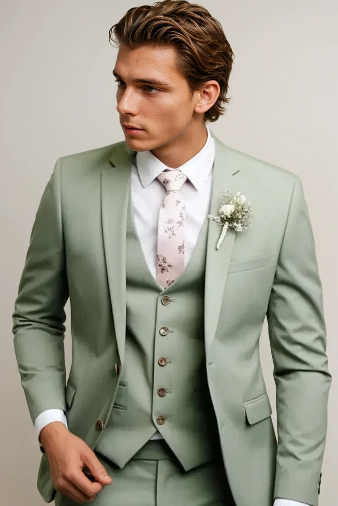 Men’s Sage Green Three Piece Suit for Engagement Wear & Wedding Wear 42 / 36