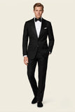 Men’s black tailored fit tuxedo suit front 