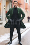 Men Green Tweed Overcoat Winter Woolen Trench Coat Long Coat Sainly