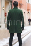 Men Green Tweed Overcoat Winter Woolen Trench Coat Long Coat Sainly