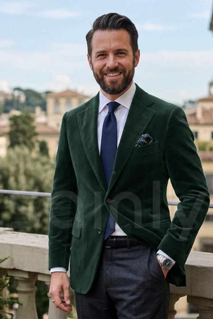 Men’s Emerald Green Velvet Blazer – Luxury Party Wear Coat