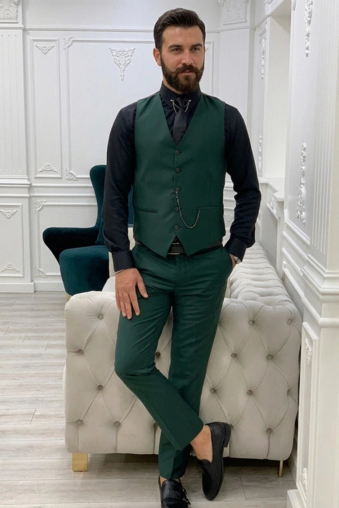 Men’s emerald green vest coat and pant set