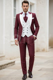 Men’s maroon white 3-piece suit (Front)