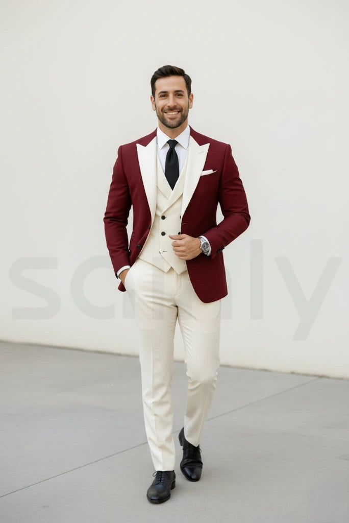 Men’s maroon wedding suit set