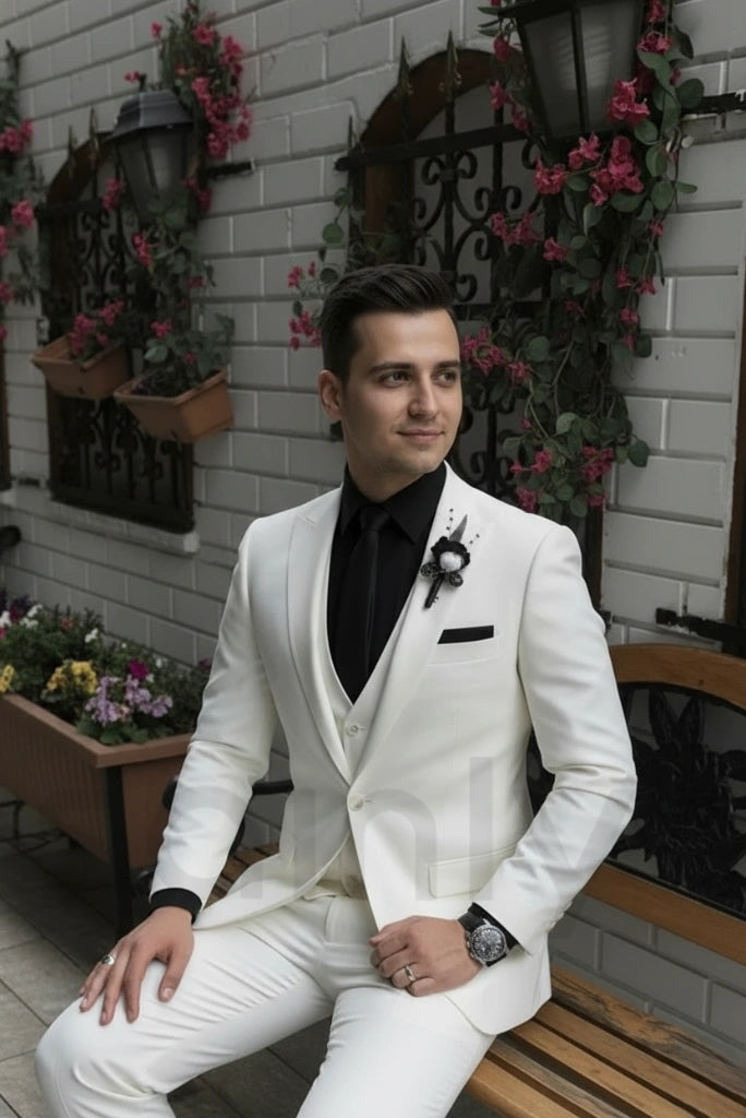 Men's 3 Piece Suit Off White Wedding Suit Dinner Suit SAINLY 52 / 34