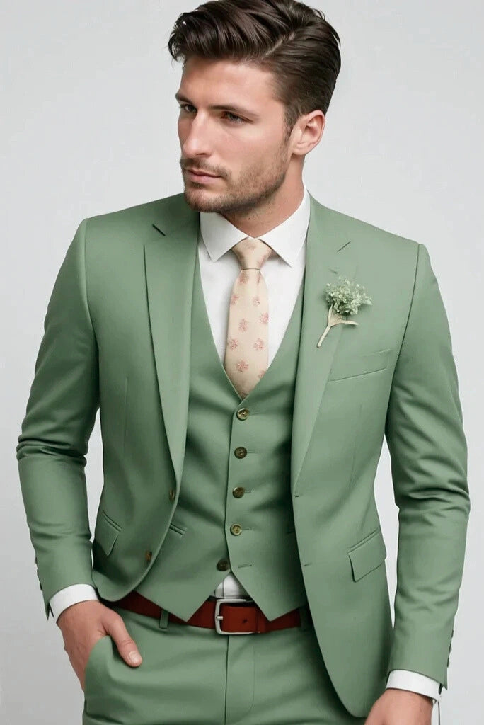 Find The Trendy Sage Green 3 Piece Suit For Men