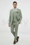Men Sage Green Three Piece Suit Full Front 