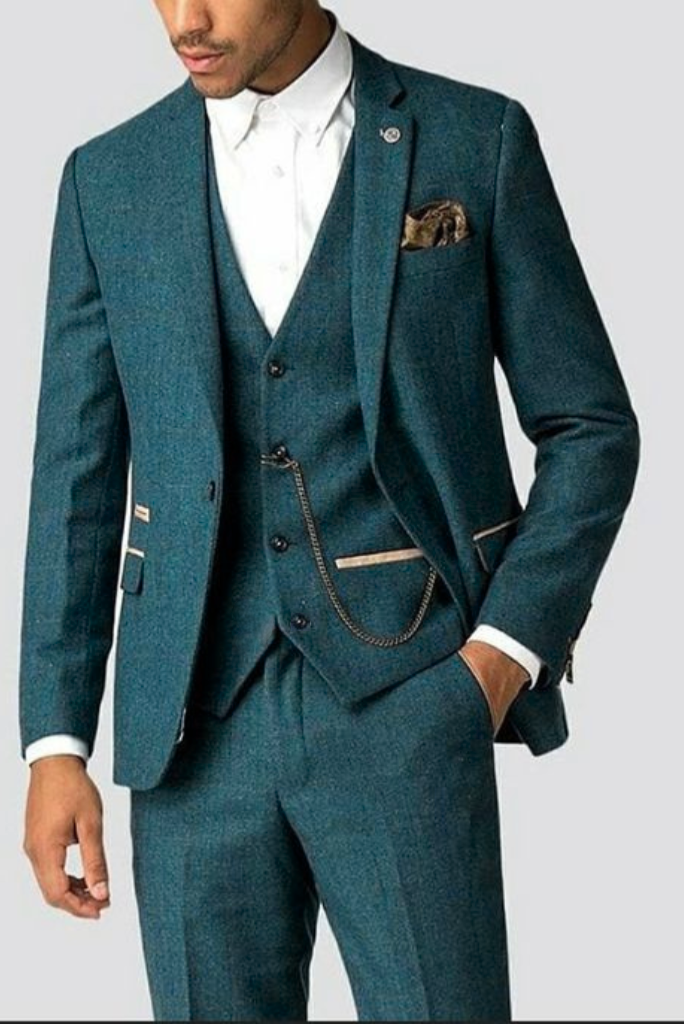 Blue 3 Piece Wedding and Party Suits for Men 56 / 50
