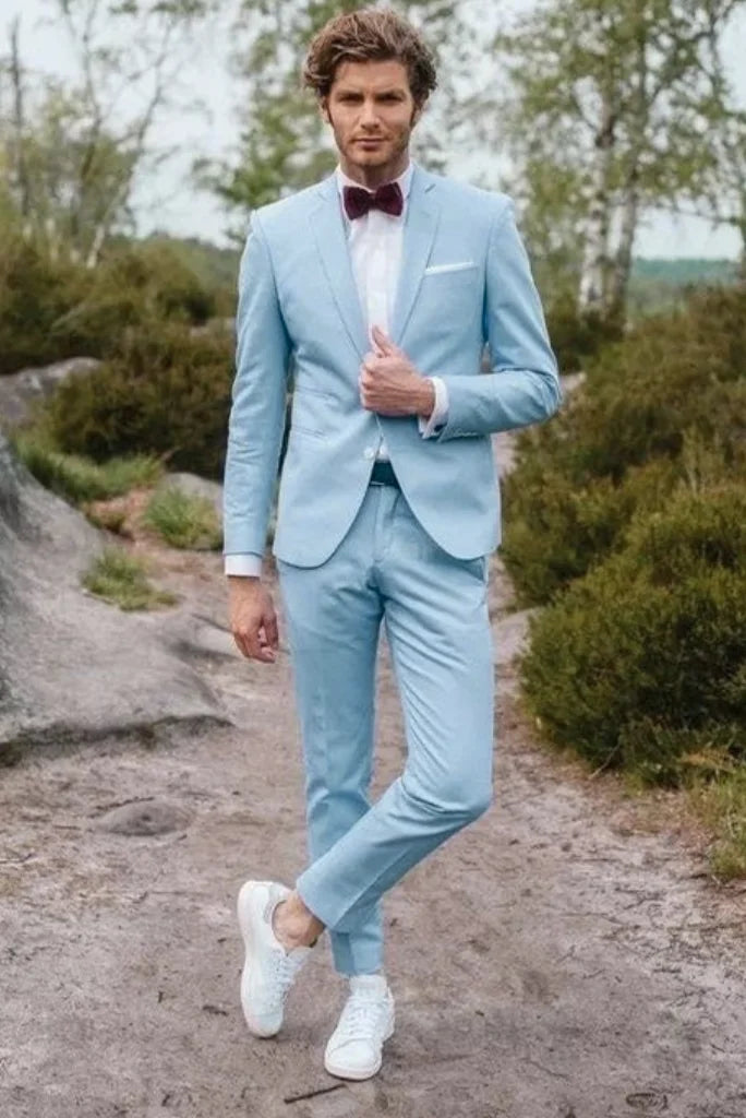 slim fit dress slacks Bond Wool Rich Ocean Blue Three Piece Suit – Cavani main image 0
