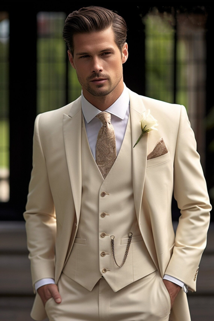 Three Color Suit Options Men 3 Piece Suit Wedding Suit 3 Piece Cream Suit Elegant Sainly