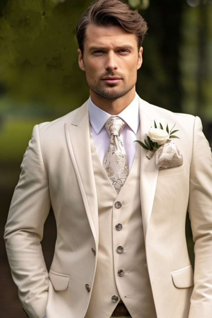 Men Premium Suit Wedding Cream Stylish Three Piece Suit Formal Groomsmen Wear Elegant Bespoke Gift For Mens