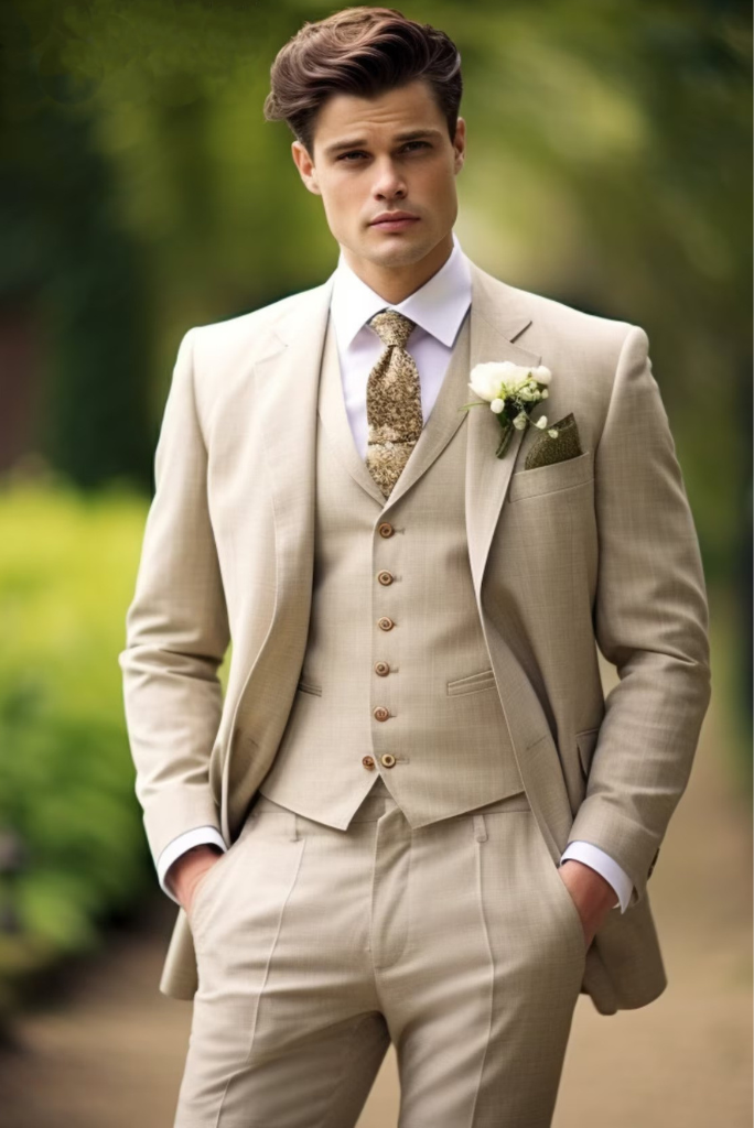 Men Cream Suit Wedding Suit 3 Piece Suit Dinner Suit Cream Sainly
