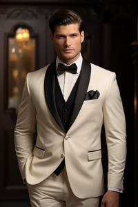 Men 3 Piece Tuxedo Suit Wedding Suit 3 Piece Cream Suit Elegant Sainly