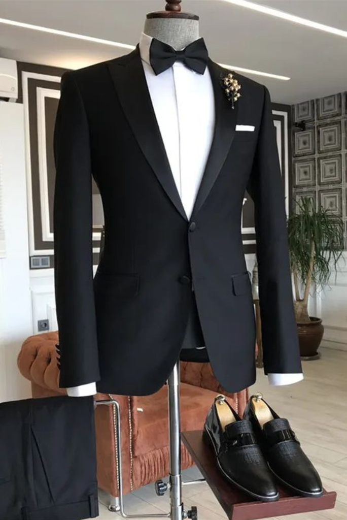 Man 2 Piece Suit Black Wedding Suit Slim Fit Suit Black Elegant Sainly