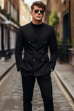 Men Double Breasted Black Suit Two Piece Suit Elegant Suit Formal Fashion Suits Slim Fit Suit Groomsmen Wear Tailoring Bespoke Suits Gift For Him