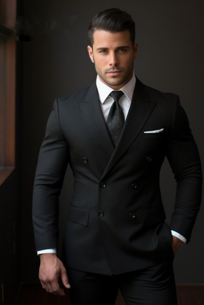 Double Breasted Black Suit Wedding Beach Suits Dinner Suit Sainly