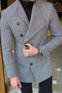 Men Tweed Woolen Grey Over Coat Trench Coat Man Long Jacket Stylish Winter Wear Customized Coat wear For him