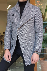 Men Tweed Woolen Grey Over Coat Trench Coat Man Long Jacket Stylish Winter Wear Customized Coat wear For him