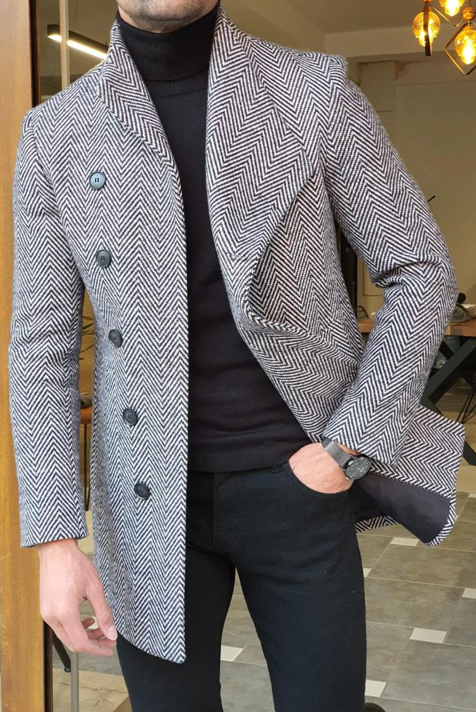 Men Grey Long Overcoat Vintage Long Coat Winter Tweed Long Coat Sainly 40