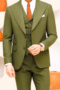 Men's 3 Piece Olive Green Suit Slim Fit Suit Wedding Suit Sainly