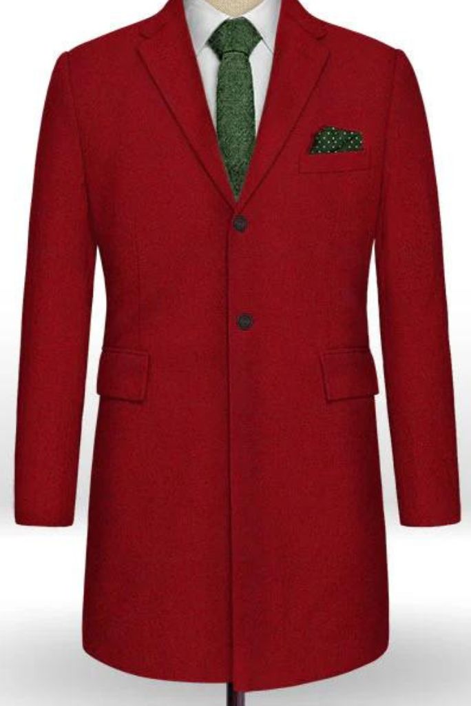 Men Trench Red Coat Vintage Jacket Red Winter Long Coat Red Casual