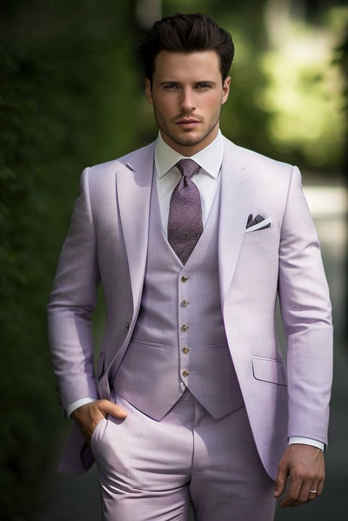 Men Formal Light Purple 3 Piece Suit One Button Stylish Slim Fit Suit Wedding groomsmen