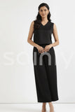 Women black V-neck top with pants