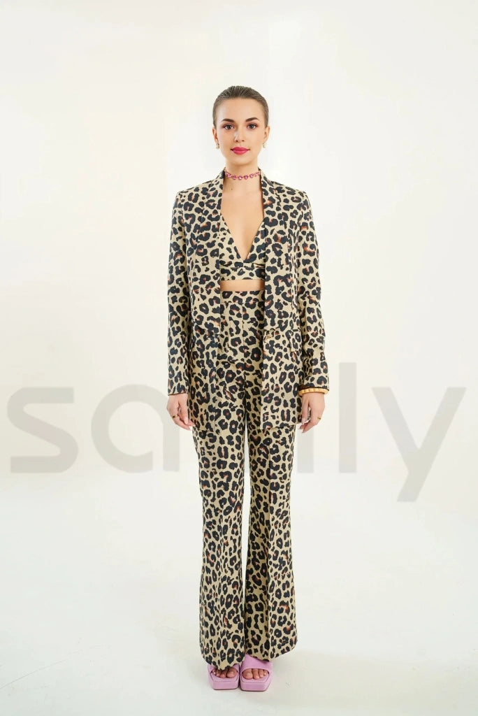 Women’s Brown And Black Leopard Print 3-Piece Co-Ord Set – Festival Outfit