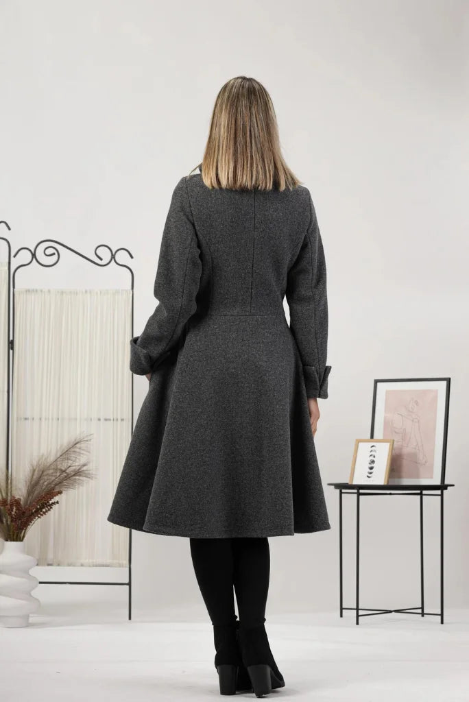 womens grey dress coat Women Designer Princess Long Coat, Fit and Flare Long for Her 42 A classic and solid 尺寸:US 4 YGroup_L13915 Ellie Wilde EW35084 Emerald
