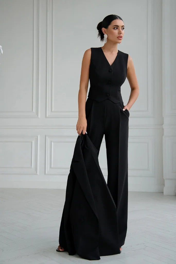 Women's Black Double Breasted 3 Piece Suit, Elegant Black Suit for Cocktail, Wedding and Event 40 / 24