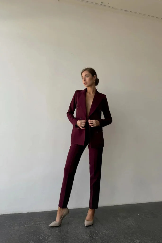 Burgundy womens suit online