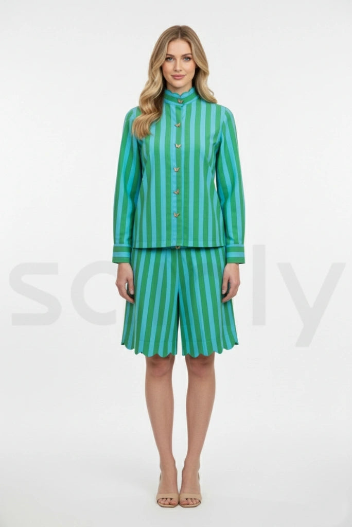 Handblock shirt shorts set (Full Front)