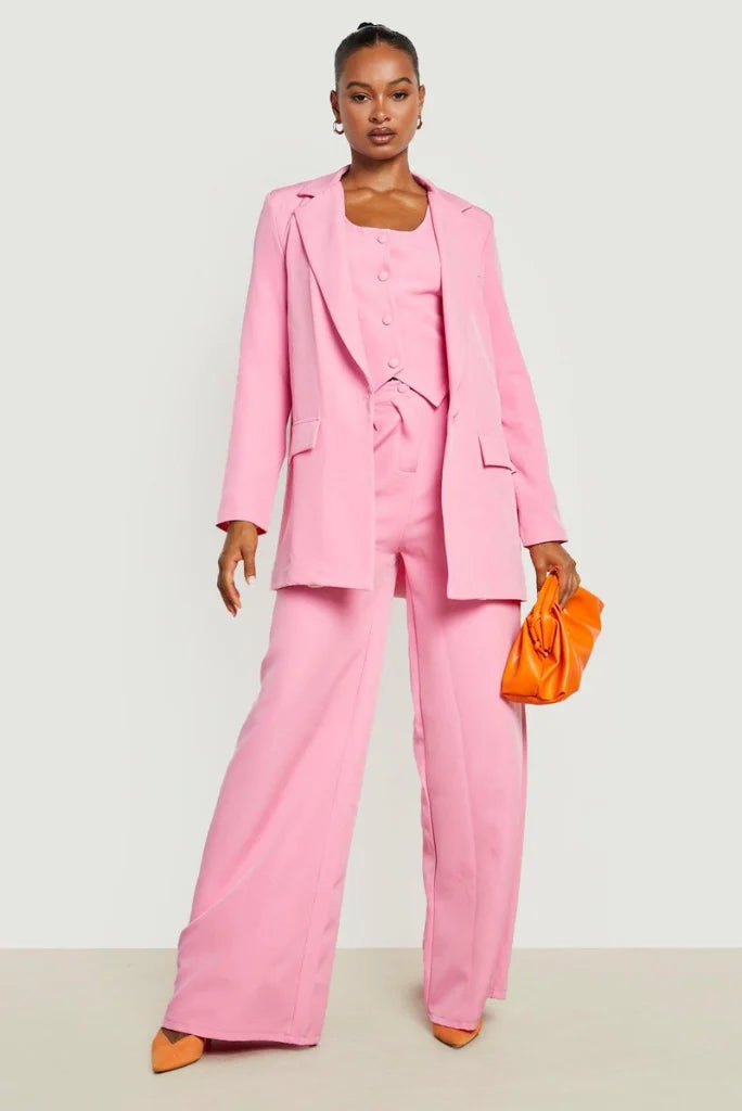 Women Light Pink 3 Piece Suit, Elegant Light Pink Single Breasted Suit for Special occasion 36 / 34