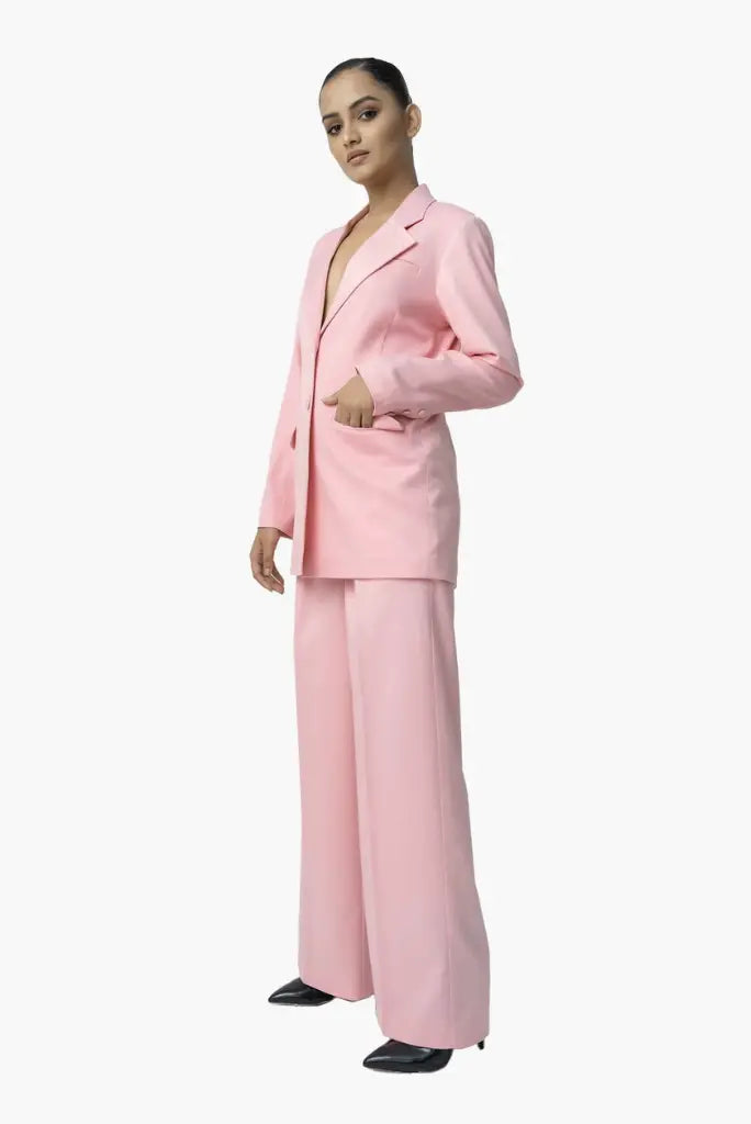 pink dress pants womens Women Misty Rose Pink Single Breasted 2 Piece Suit, Elegant Pant Suit Set for Business Meetings 44 / 32