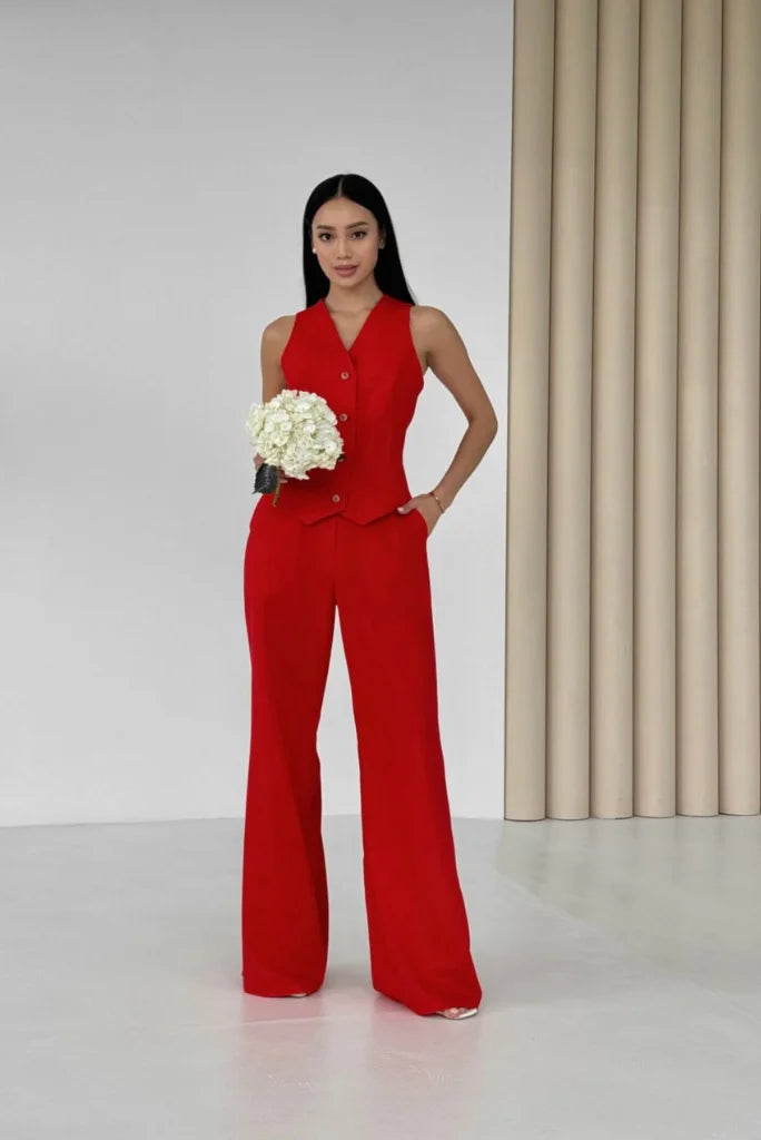 strapless open back dress Leading Lady Red Satin Feather Suit – Ellaé Lisqué main image 1