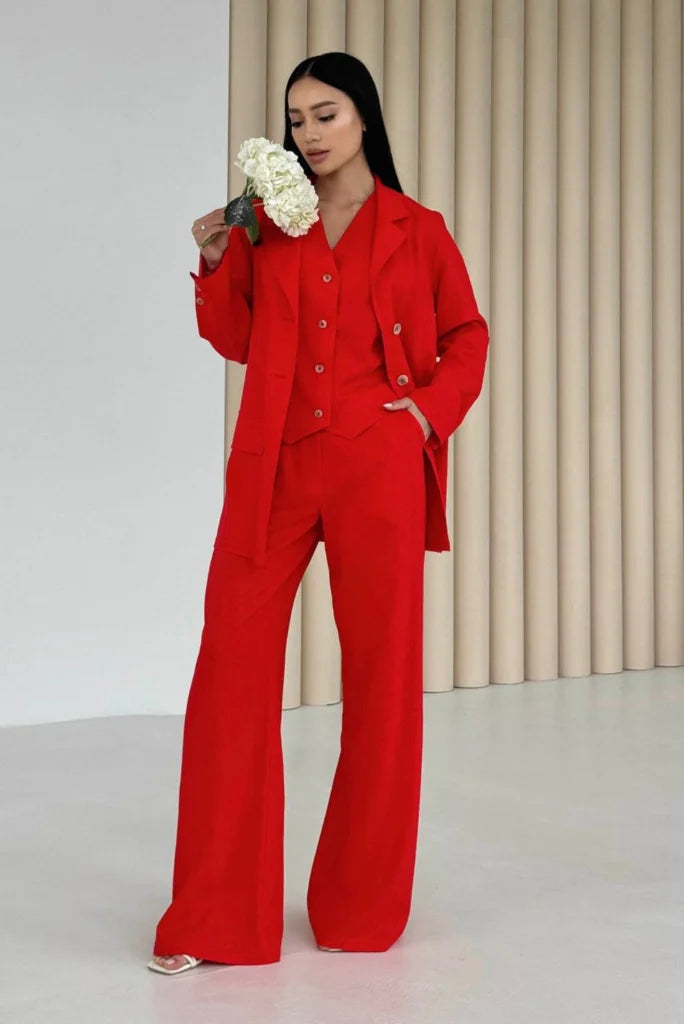 strapless open back dress Women Red Three Piece Suit for Office and Events, Classic Red Outfit for Wedding 38 / 32