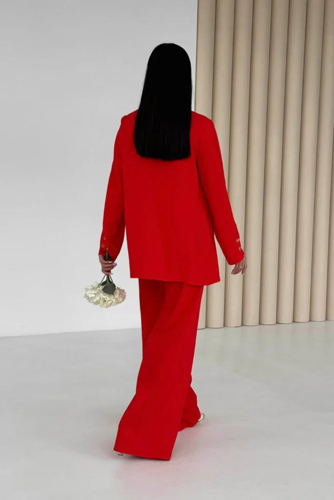 Women Red Three Piece Suit for Office and Events, Classic Red Outfit for Wedding 38 / 32