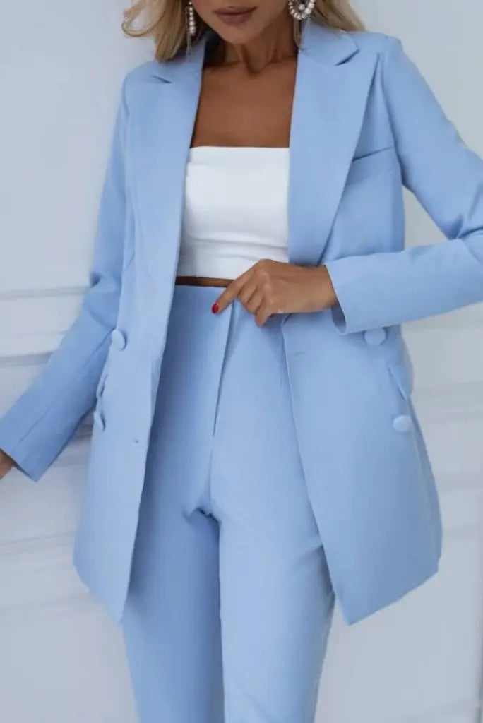 Steel Blue Classic Double Breasted 2 Piece Suit for Women, Stylish Suit for Party, Event and Wedding 32 / 36 Steel Blue Classic Double Breasted 2 Piece Suit for Women, Stylish Suit for Party, Event and Wedding 32 / 36